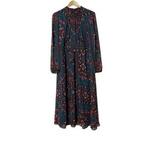 Julia Jordan Teal Red Floral Long Sleeve Midi Dress Size 14 Formal Fall Boho